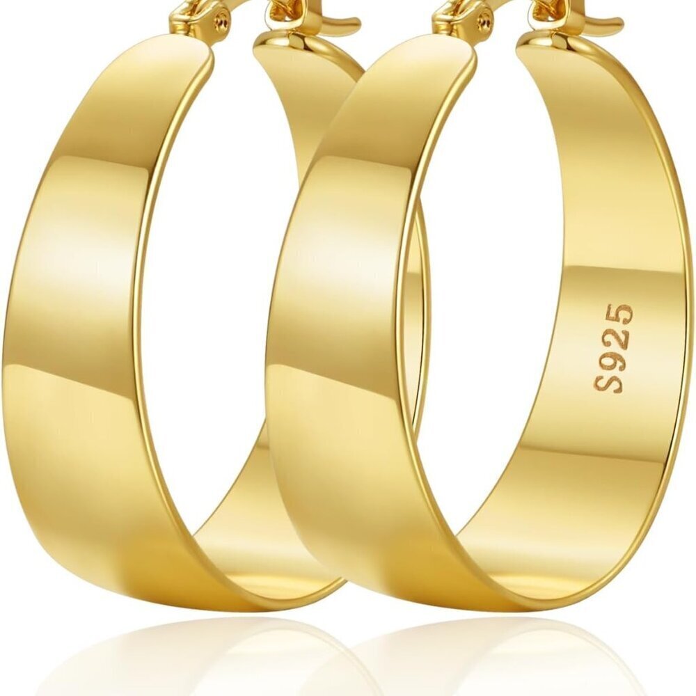 Sterling Silver Gold Plated Hoop Earrings for Women Large Size Hypoallergenic Je